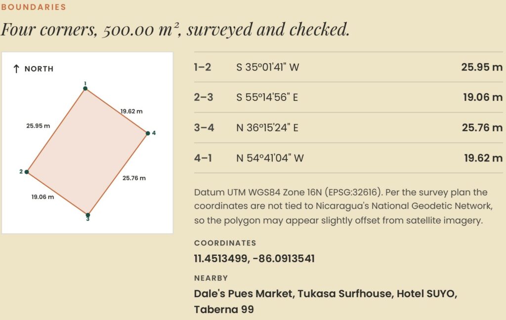 Lot boundaries – four corners, 500 m²