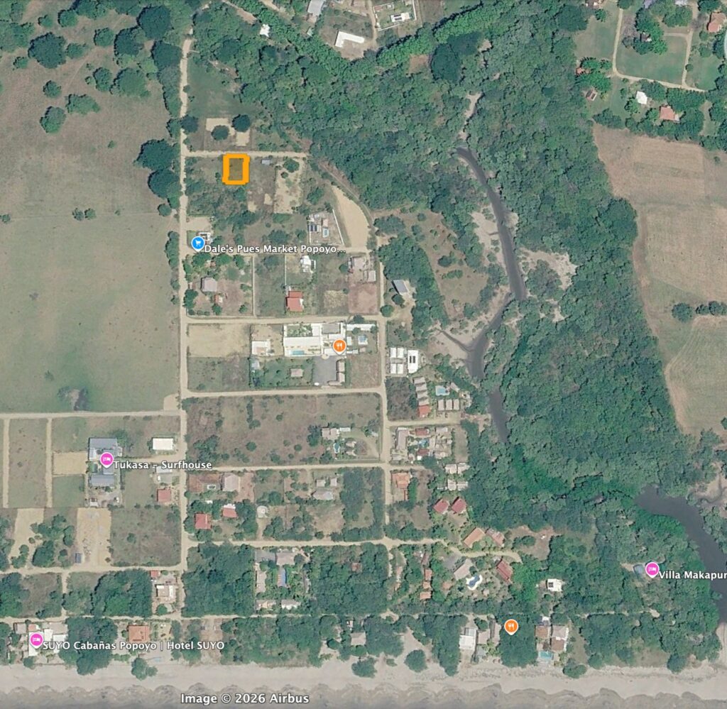 Satellite map – lot near Dale's Pues Market and Playa Popoyo