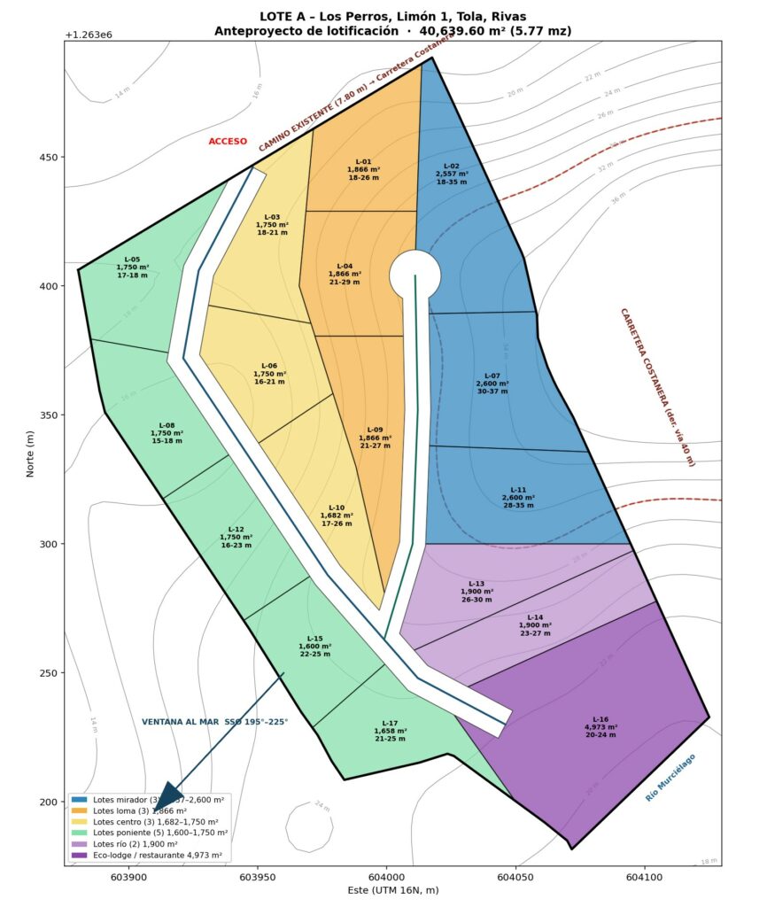 Lot A master plan proposal – 17 parcels, Los Perros, Limón 1, Tola