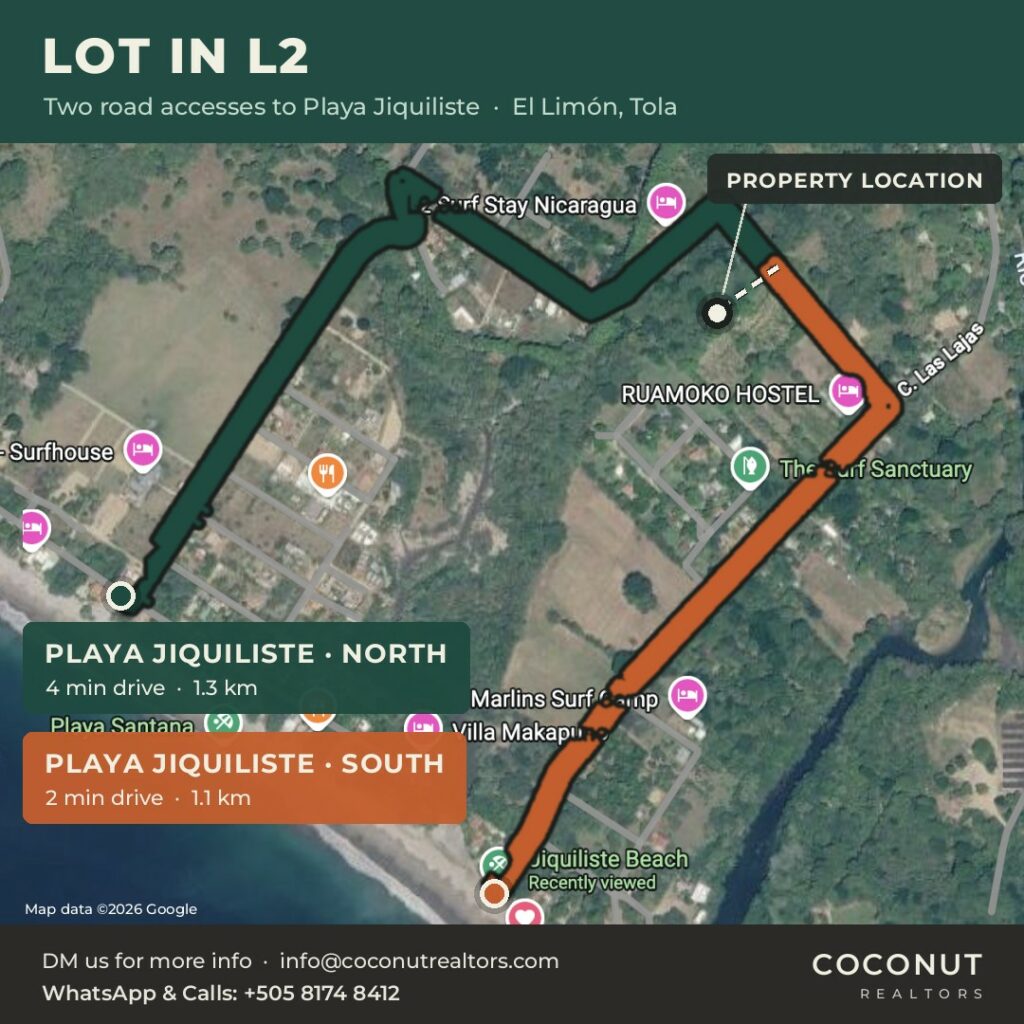 Two road accesses from the lot to Playa Jiquiliste