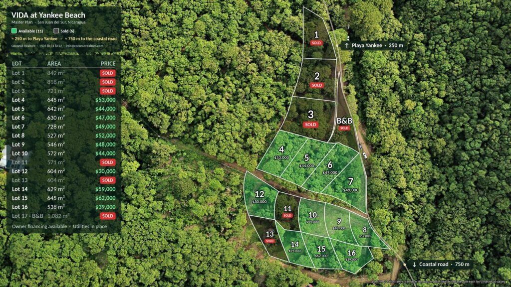 VIDA at Yankee Beach master plan, top view with available and sold lots